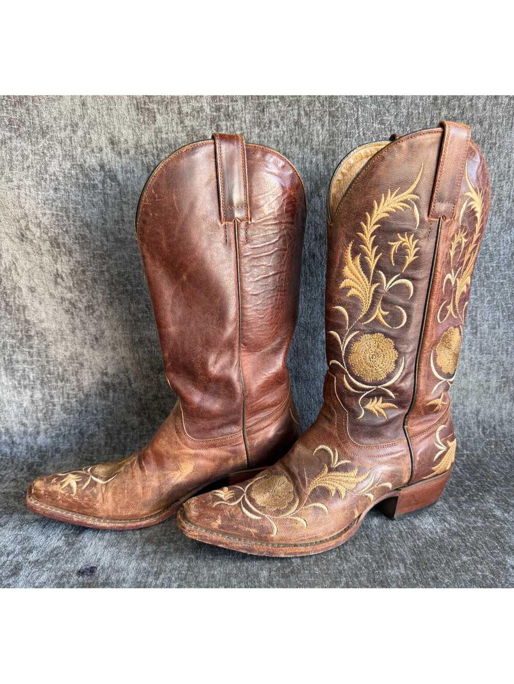 Shyanne Womens Size 6 B Brown Leather Floral Embroidered Snip Toe Cowboy Boots